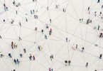 Aerial view of crowd connected by lines