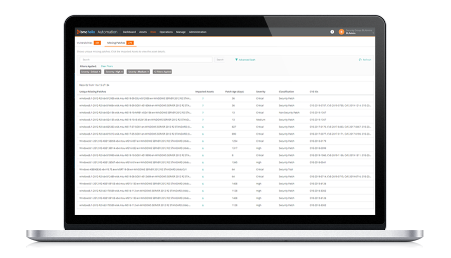 Missing patches for automated remediation